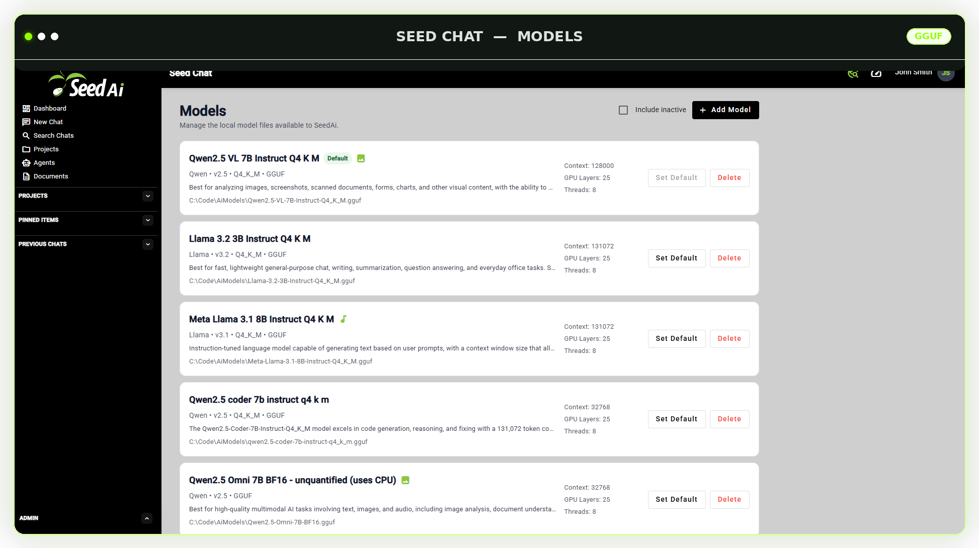 Seed AI Model Manager screenshot